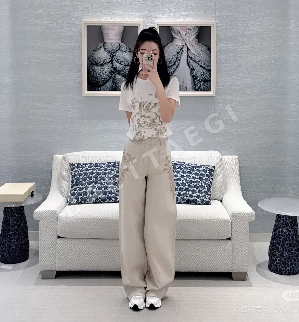 디올 여성 코튼 린넨 반팔 티셔츠 상세 이미지 2
