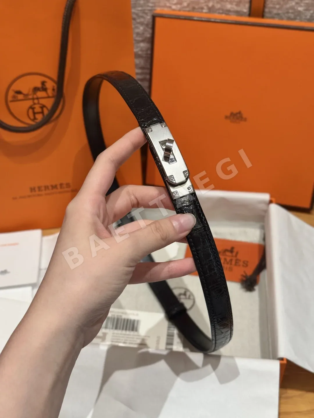 에르메스 켈리 크로커다일 카프스킨 벨트 상세 이미지 5