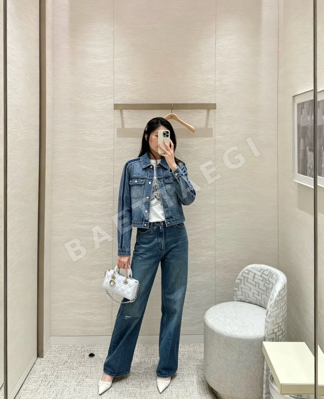 디올 컬러블록 레터 데님 자켓 상세 이미지 2