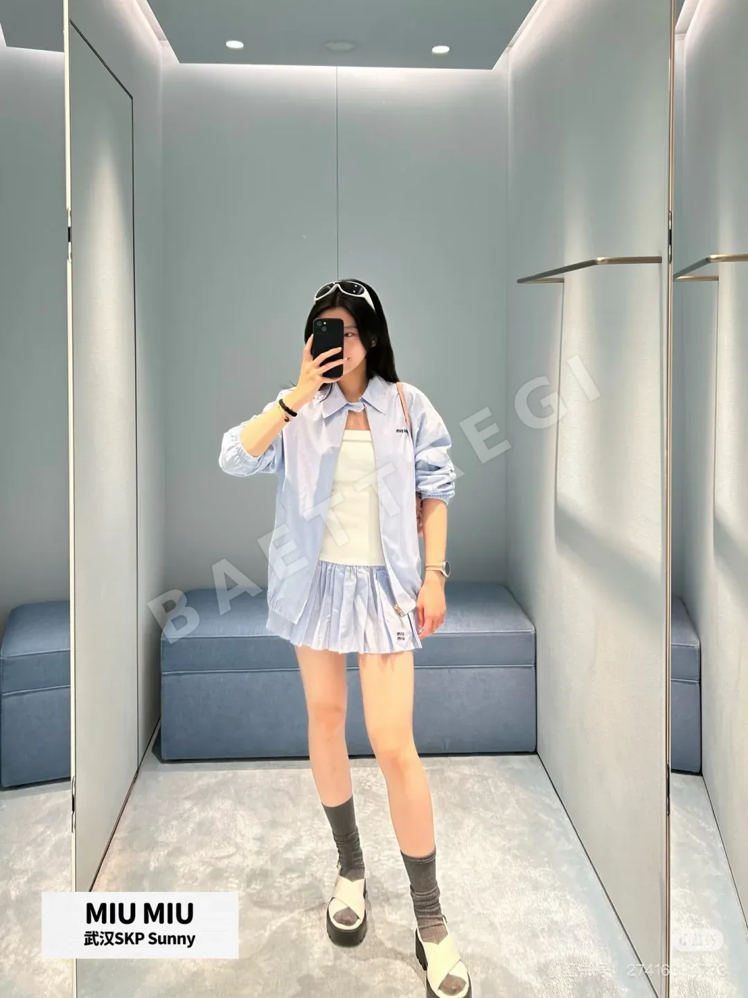미우미우 레터링 스트랩리스 코튼 원피스 상세 이미지 7