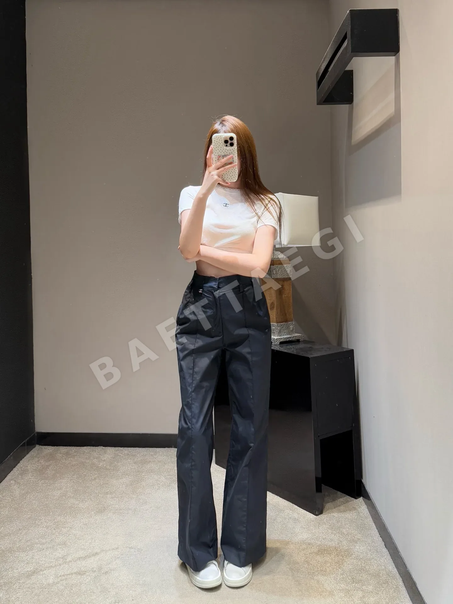 샤넬 더블 C 메탈 버클 네이비 여성 바지 상세 이미지 4