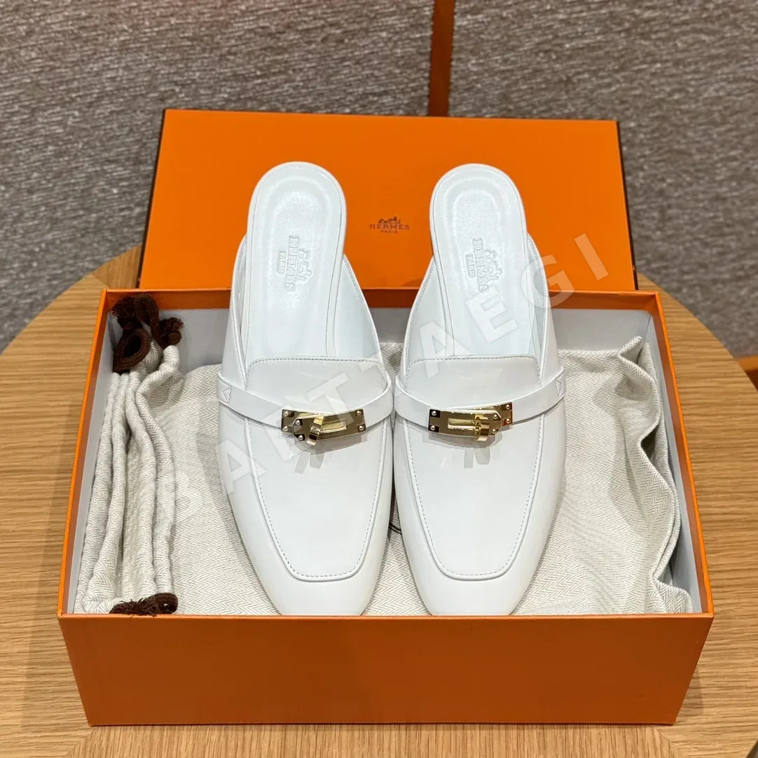 에르메스 샌들 퓨어 화이트 염소가죽 골드 하드웨어 상세 이미지 3
