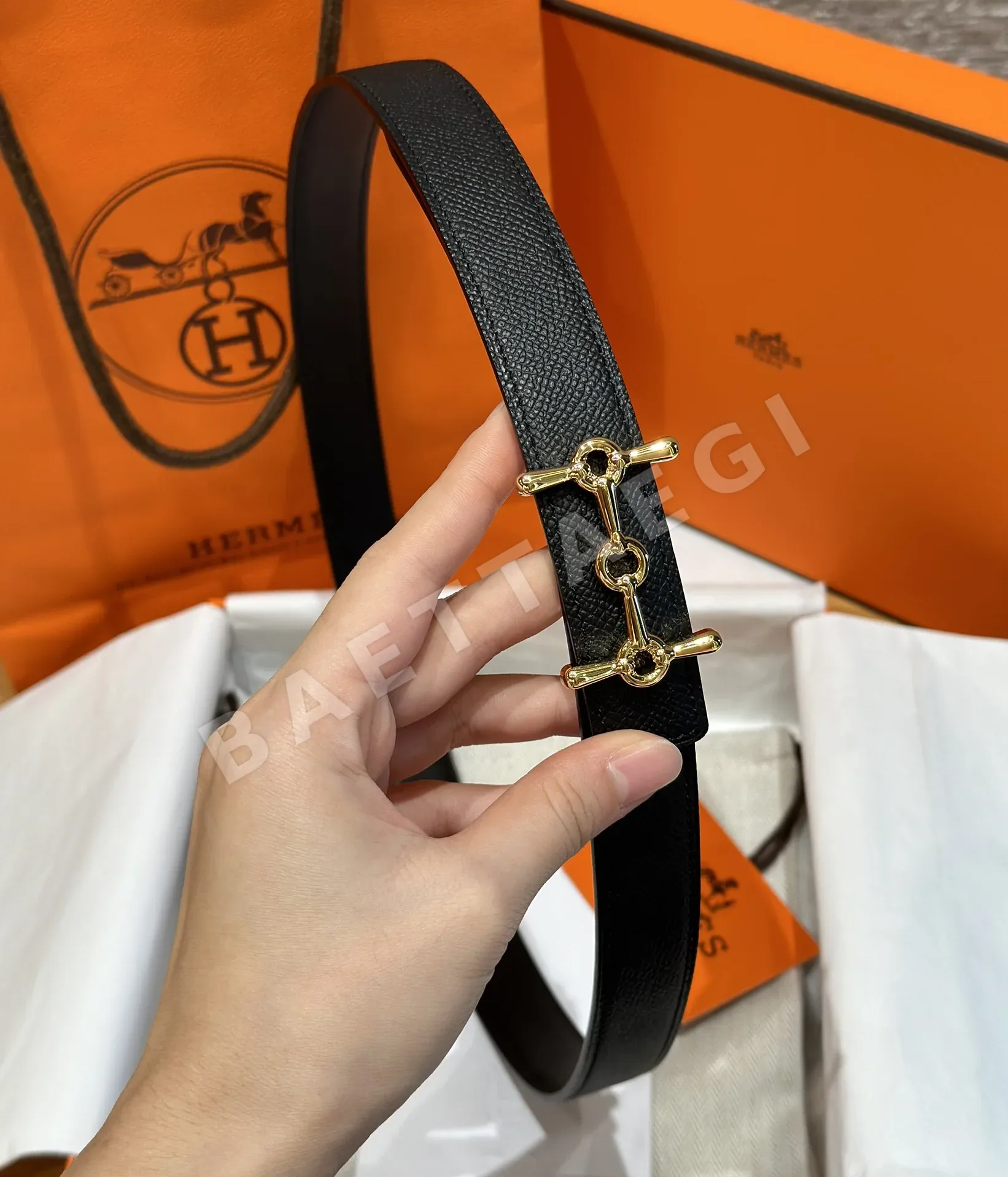 에르메스 H 버클 양면 가죽 벨트 175289