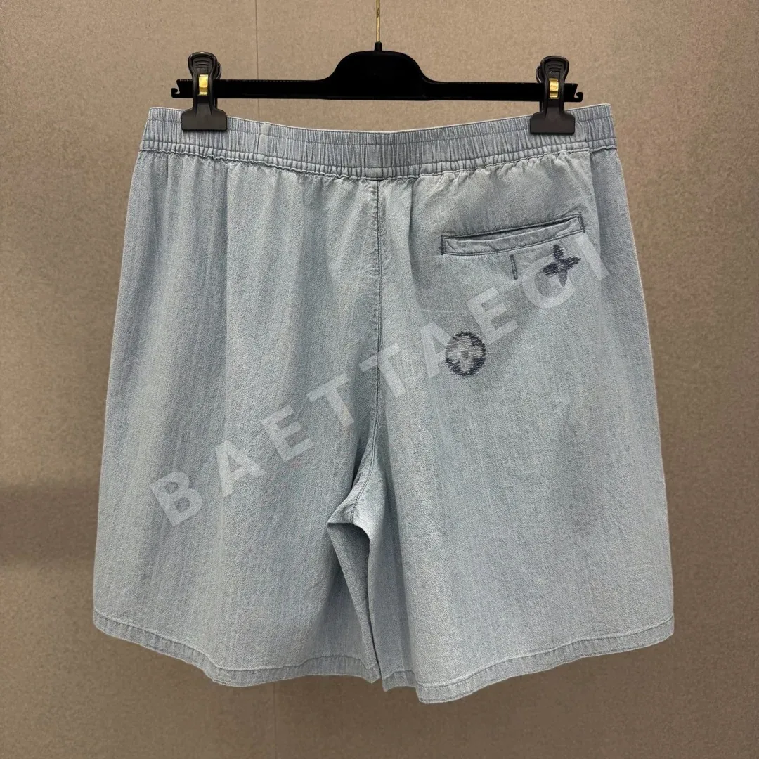 루이비통 LV 자수 샴브레이 남성 반바지 상세 이미지 2