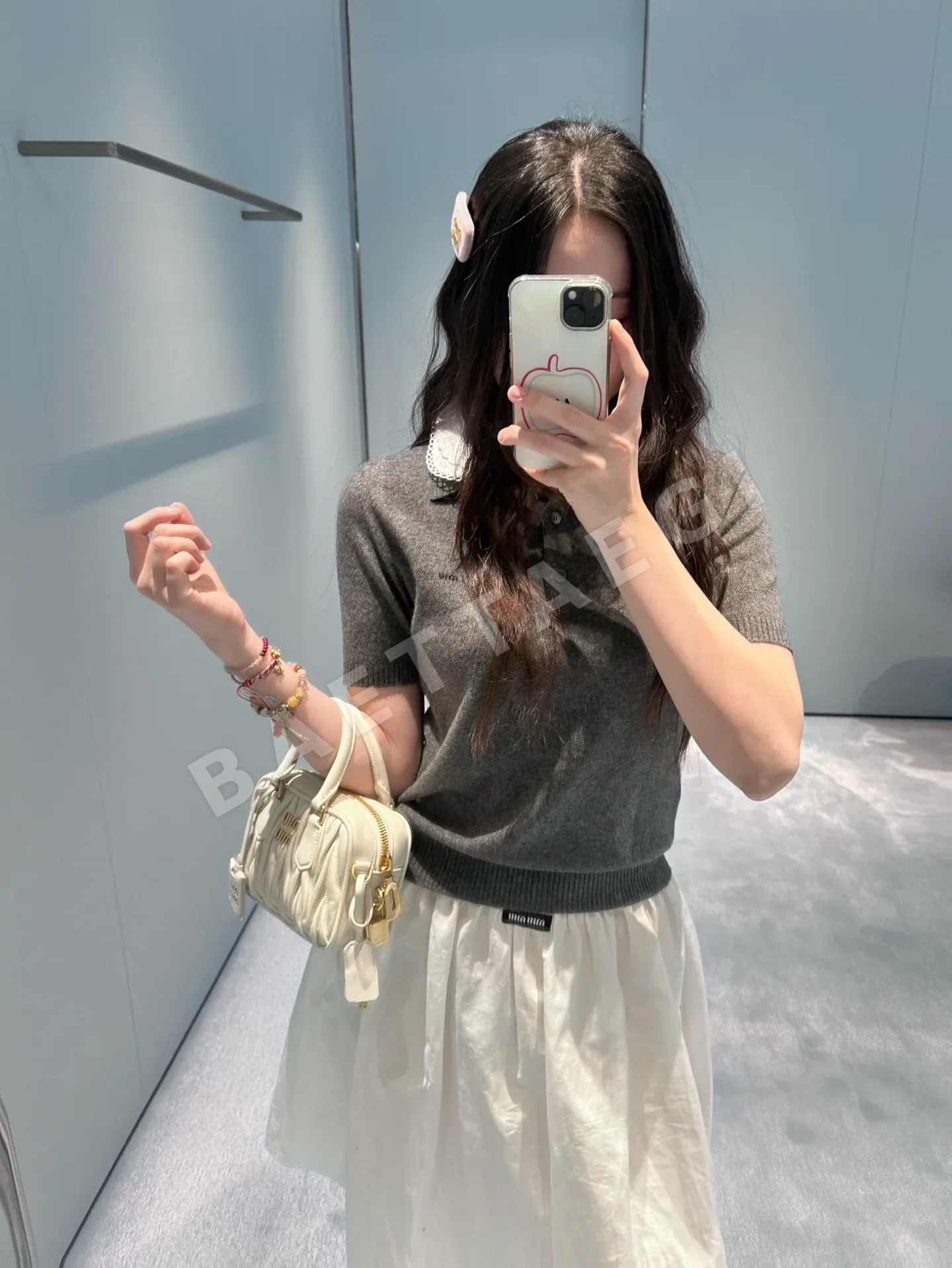 미우미우 컬러 블록 캐시미어 반팔 폴로셔츠 상세 이미지 6