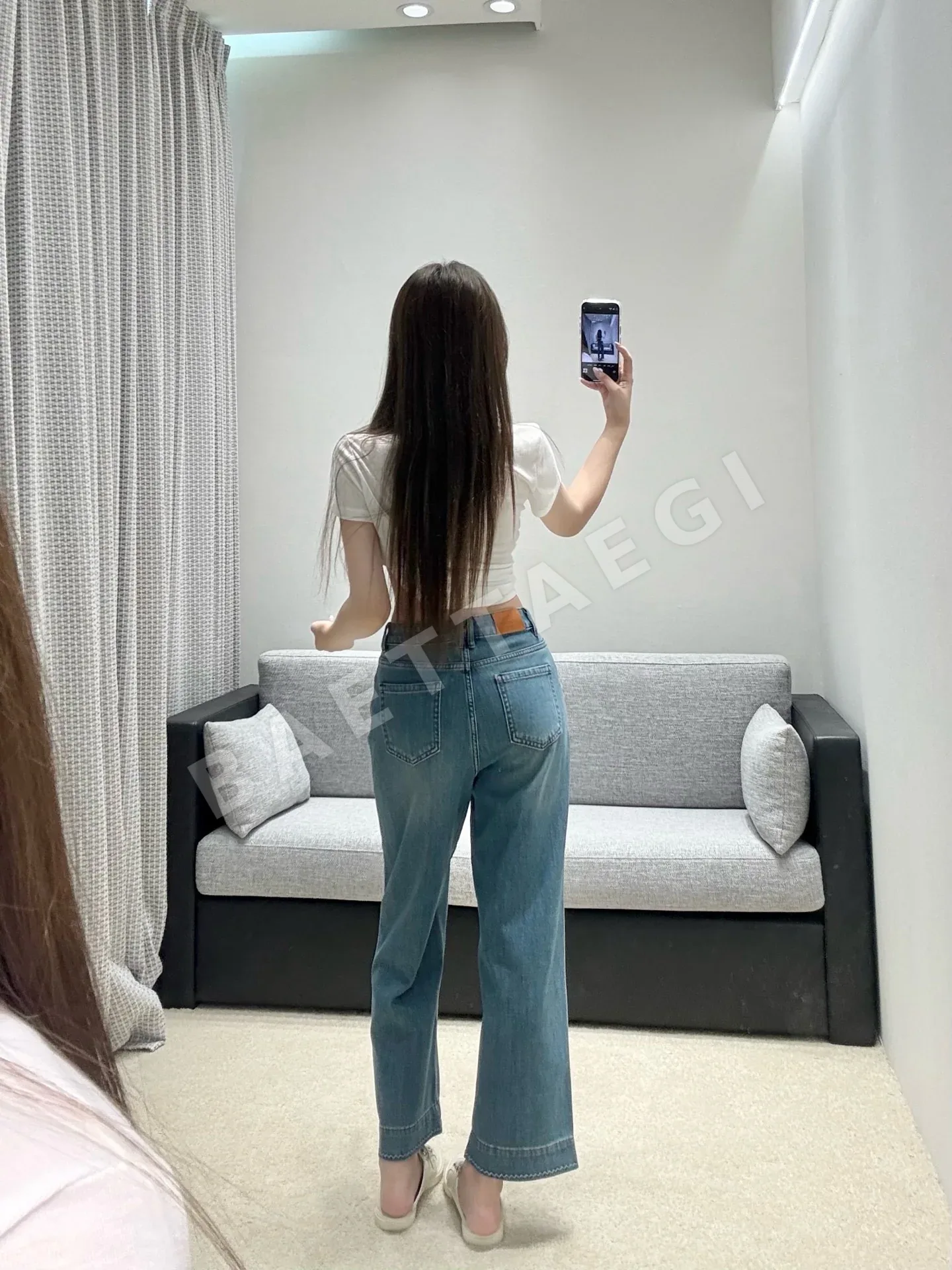 에르메스 하이웨이스트 크롭 플레어 데님 바지 상세 이미지 7