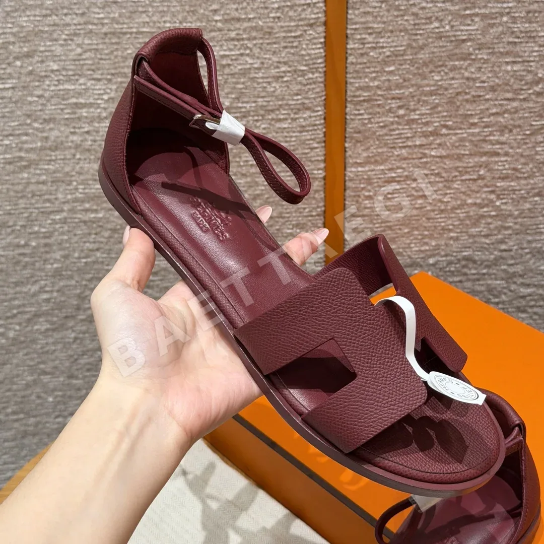 에르메스 산토리니 샌들 레드 가죽 팜 프린트 상세 이미지 4