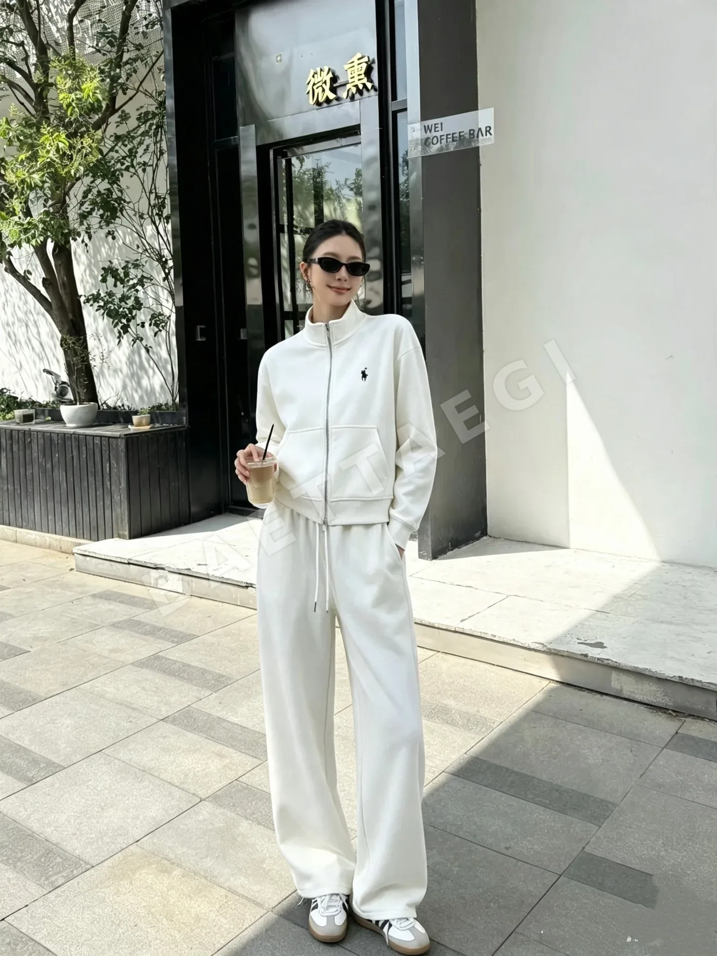 폴로 여성 포니 자수 스탠드 카라 루즈핏 스웨트 재킷+팬츠 세트 156467