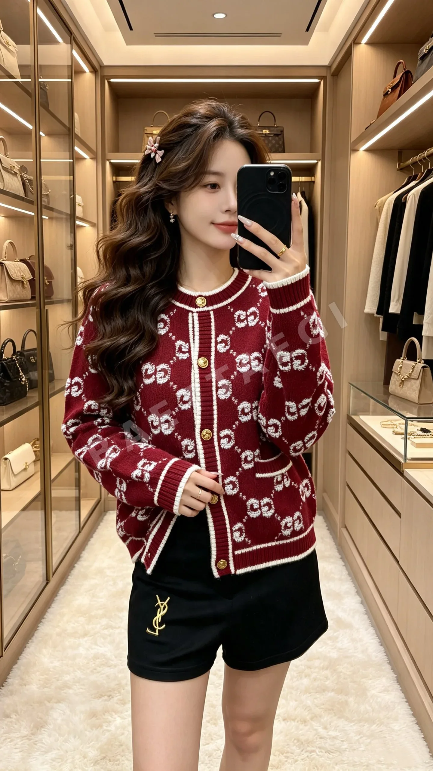 구찌 더블 G 자카드 크루넥 울 가디건 146555