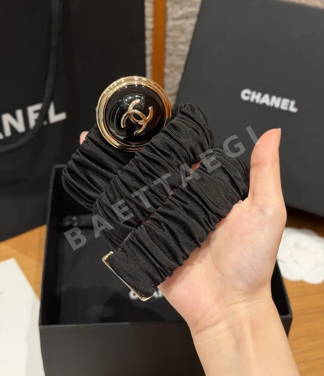 샤넬 플리츠 고무 더블 C 벨트 30mm 상세 이미지 9