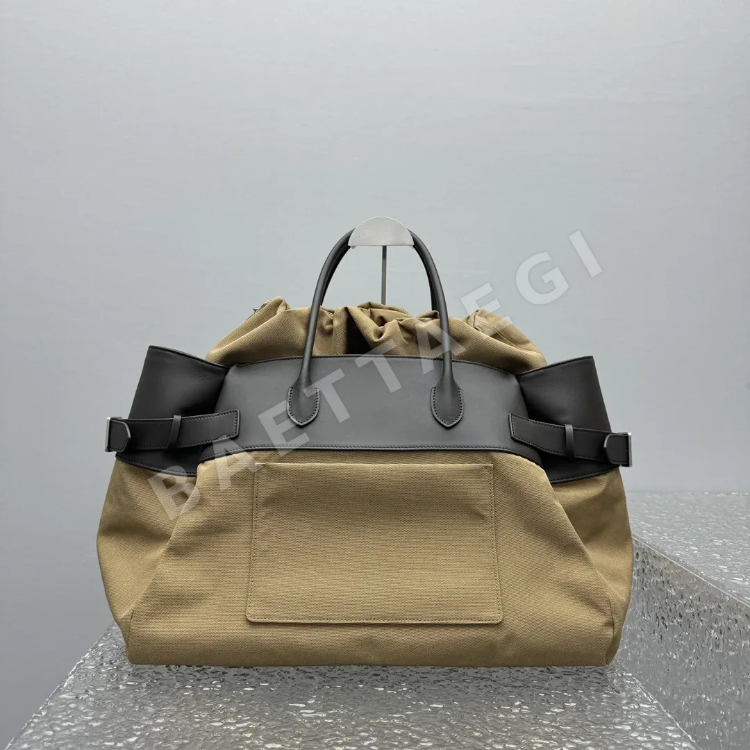 더로우 브라운 레더 패치워크 캔버스 토트백 상세 이미지 4