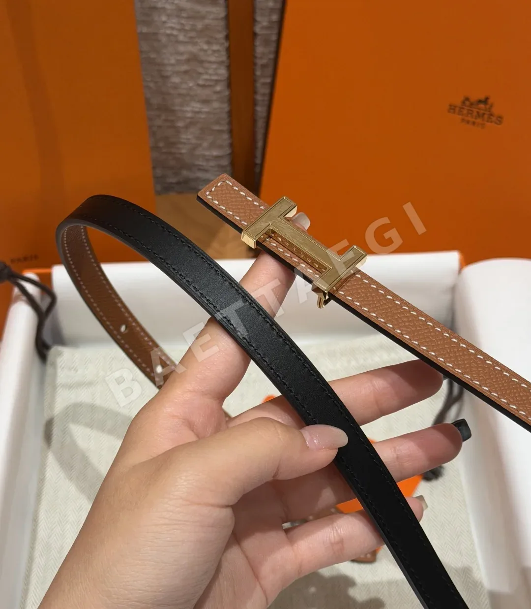 에르메스 H 미니 버클 양면 가죽 벨트 상세 이미지 9