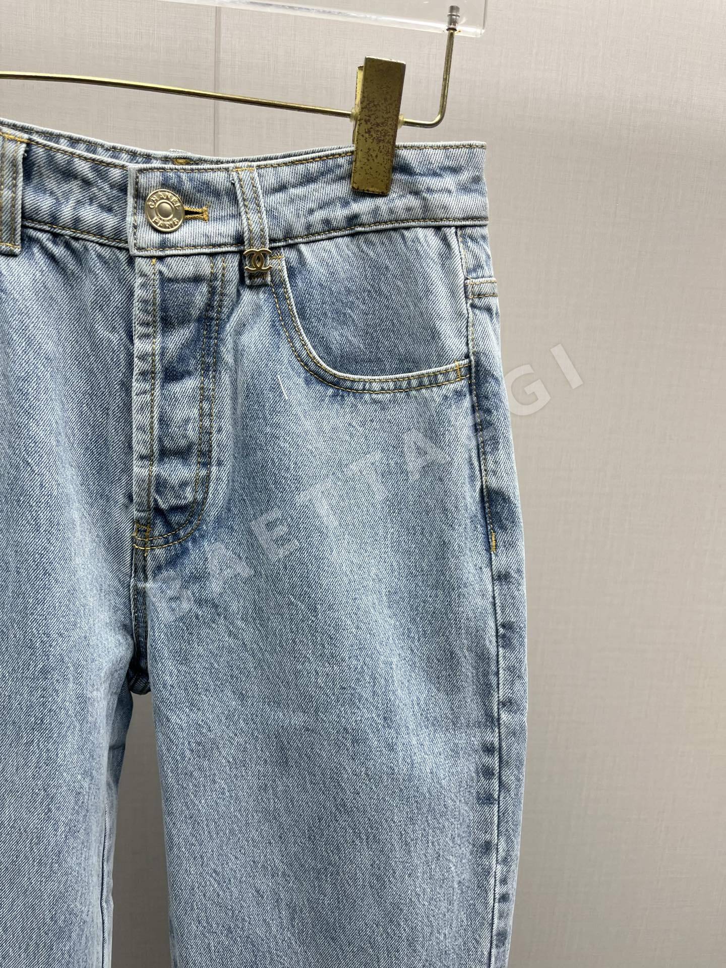 샤넬 더블 C 자수 하이웨이스트 스트레이트 진 바지 상세 이미지 7