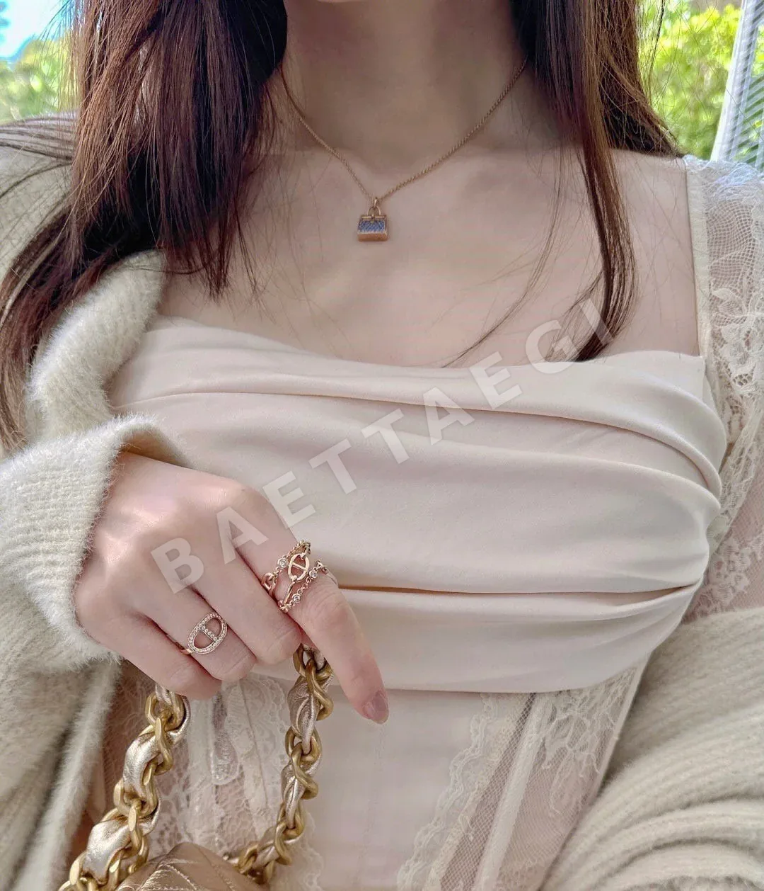 에르메스 3층 피그노즈 골드 도금 스털링 실버 반지 상세 이미지 2
