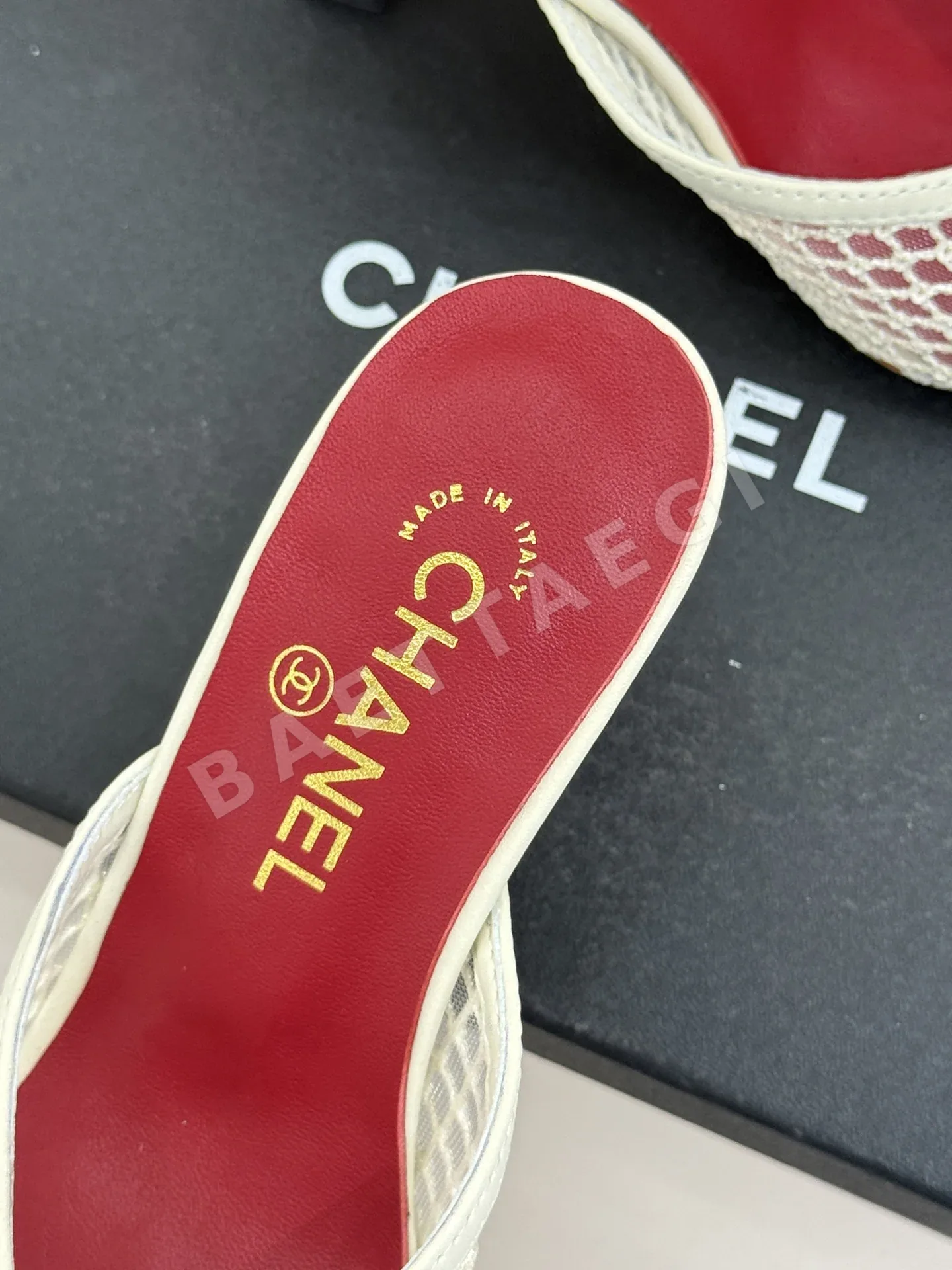 샤넬 더블 C 커터아웃 메시 오픈토 청키 힐 샌들 상세 이미지 8