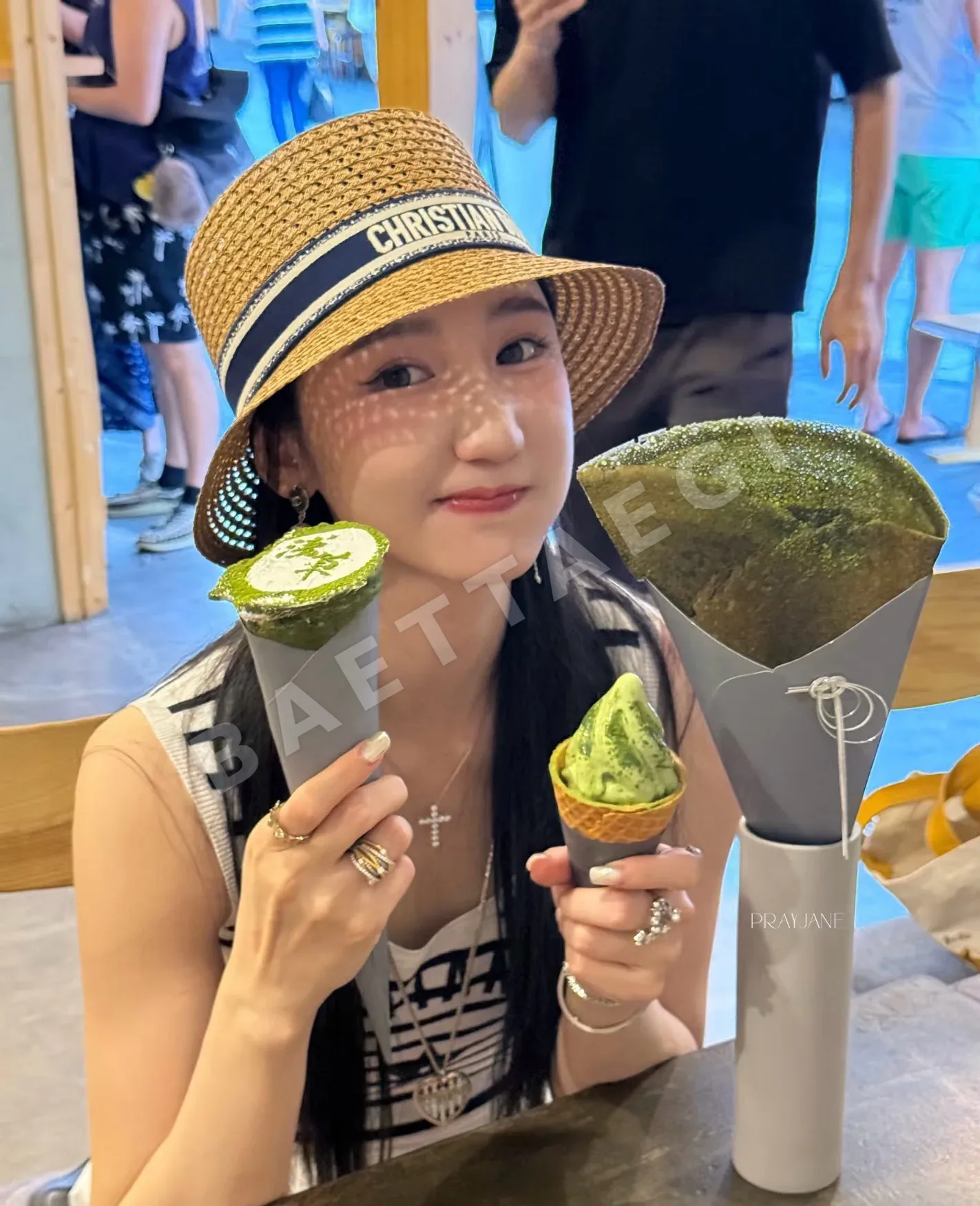 디올 자수 리본 밀짚 모자 상세 이미지 2