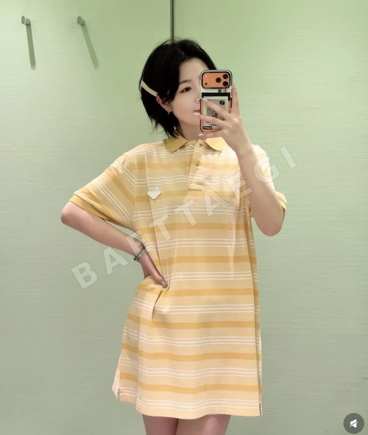 폴로 여성 스트라이프 폴로 원피스 상세 이미지 4