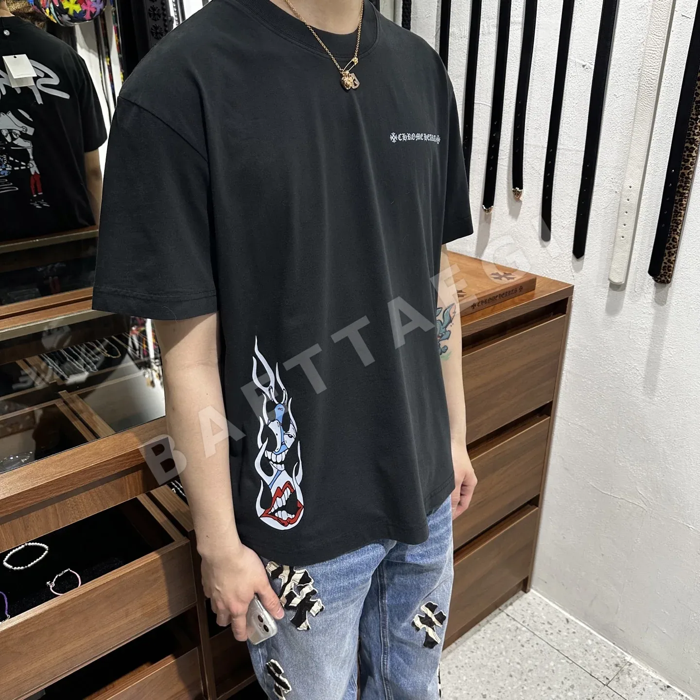 크롬하츠 남성 블랙 화이트 반팔 티셔츠 상세 이미지 8
