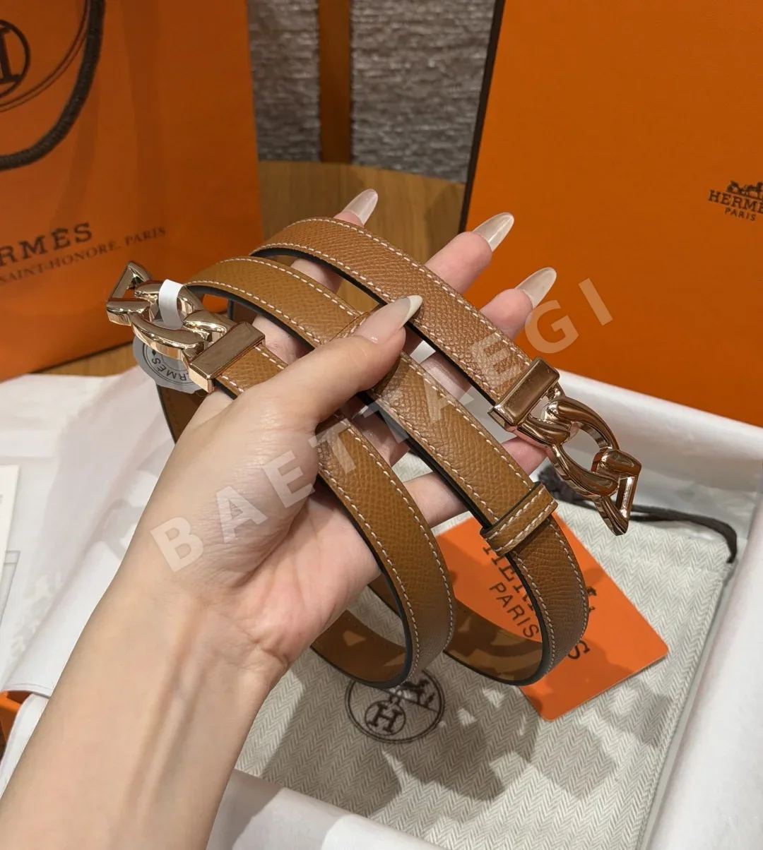 에르메스 H체인 메탈 버클 엡솜 가죽 벨트 176740