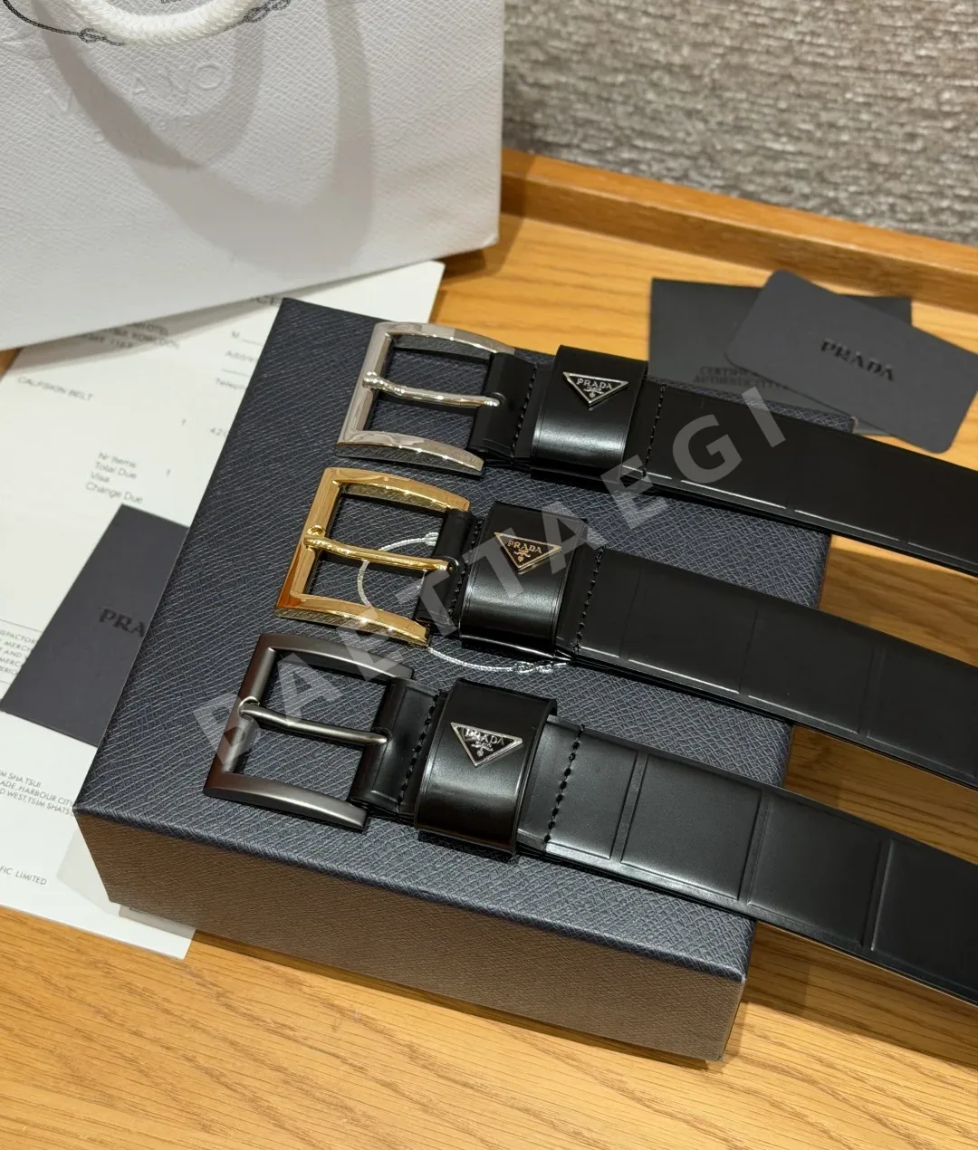 프라다 카프스킨 체크 엠보싱 가죽 벨트 35MM 상세 이미지 4