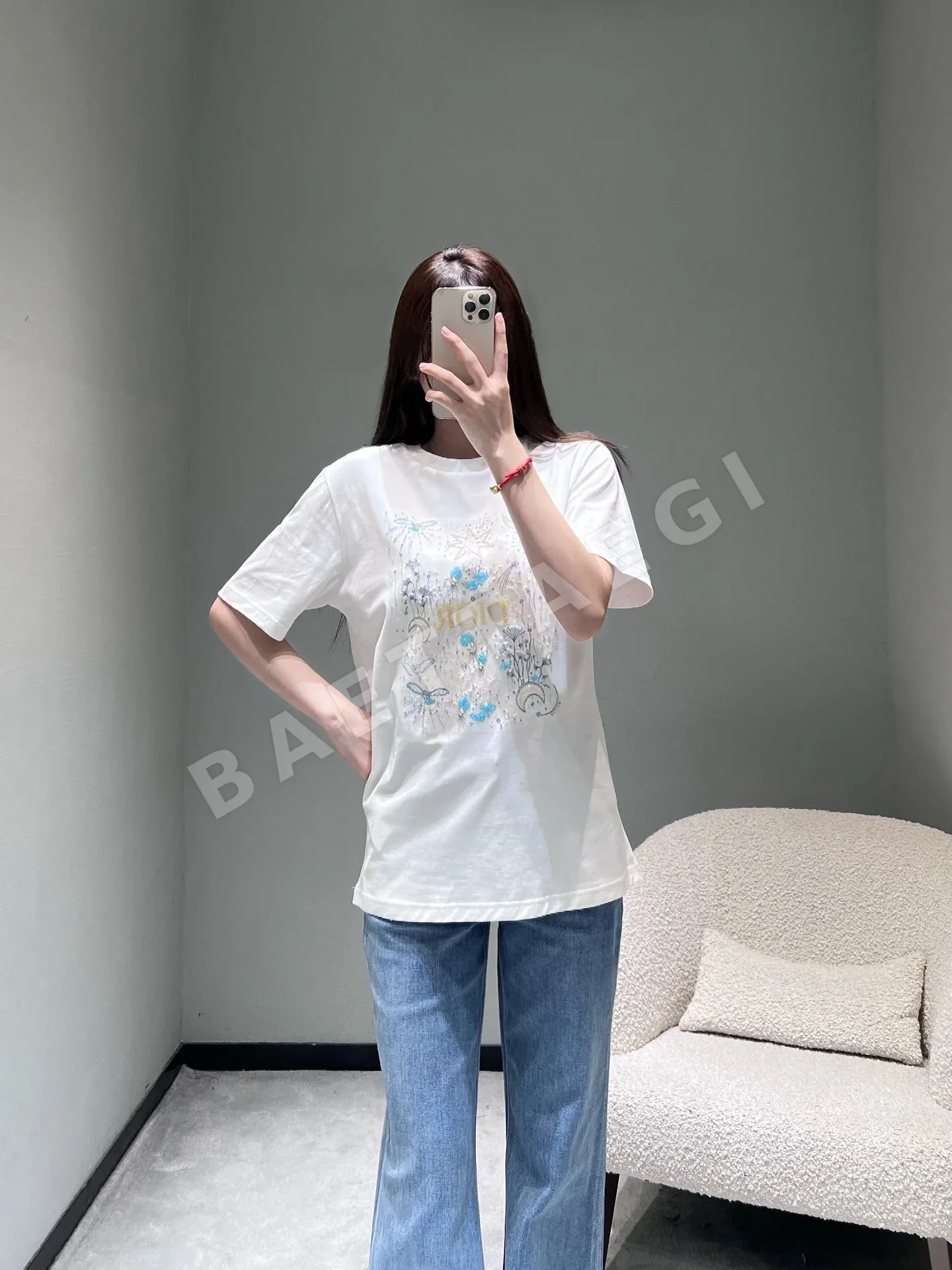 디올 별하늘 자수 여성 반팔 티셔츠 상세 이미지 9