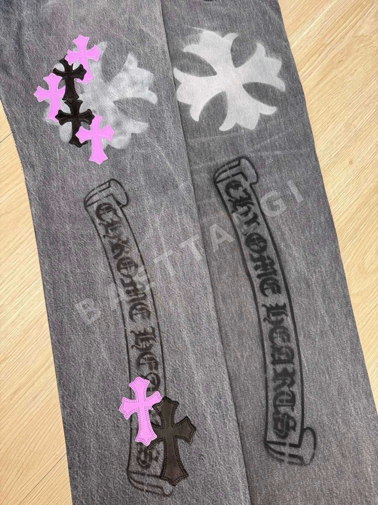 크롬하츠 그래피티 가죽 청바지 상세 이미지 9