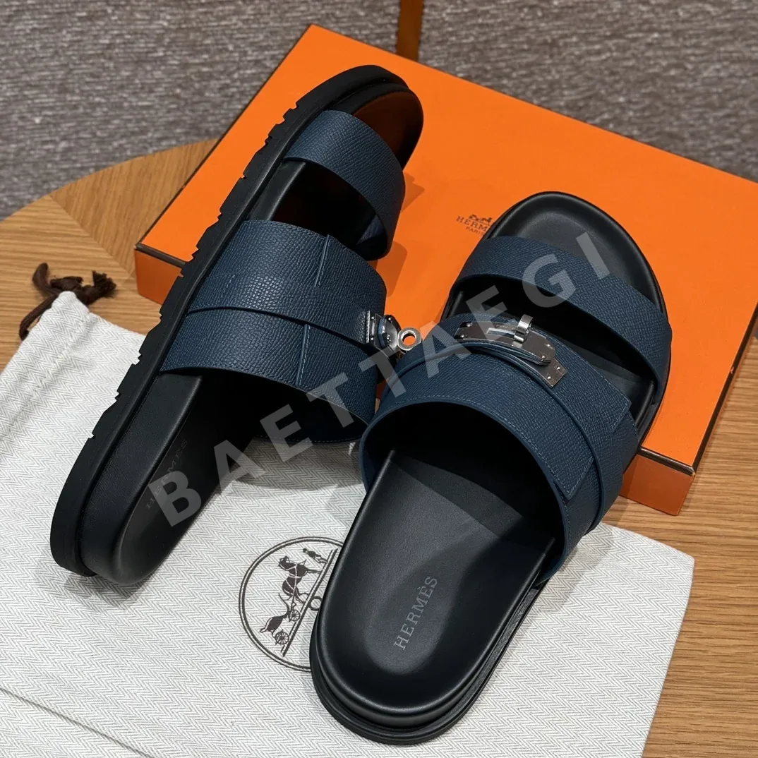 에르메스 잭슨 샌들 네이비 블루 카프스킨 실버 버클 상세 이미지 2