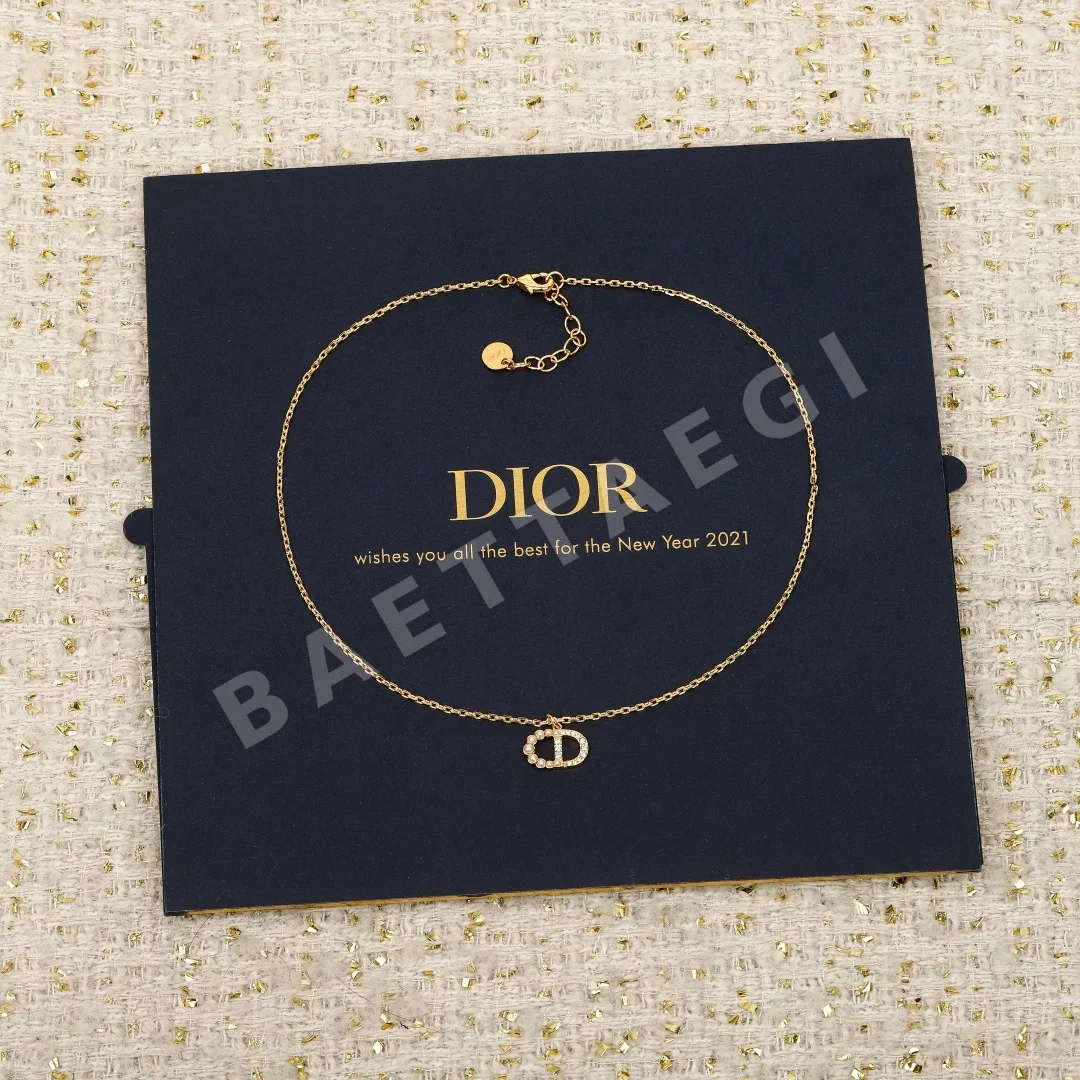 디올 CD 장식 큐빅 진주 목걸이 133747