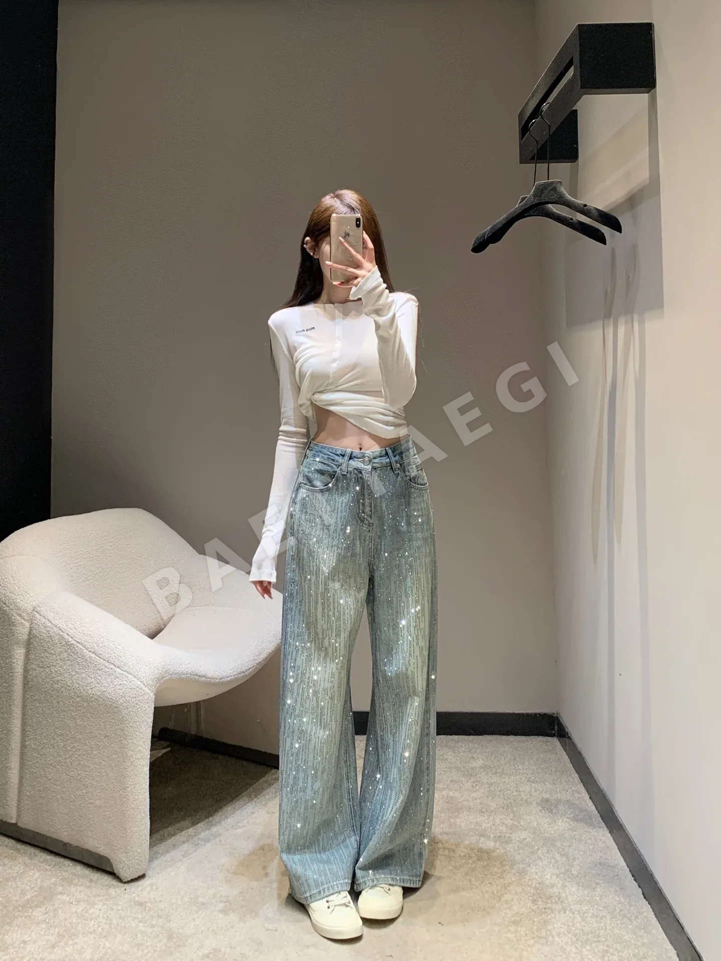 발렌시아가 스팽글 와이드 레그 여성 바지 상세 이미지 9