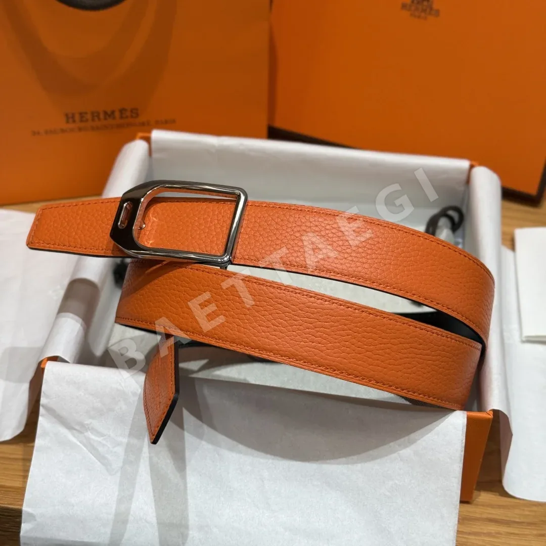 에르메스 조키 메탈 버클 양면 가죽 벨트 175447