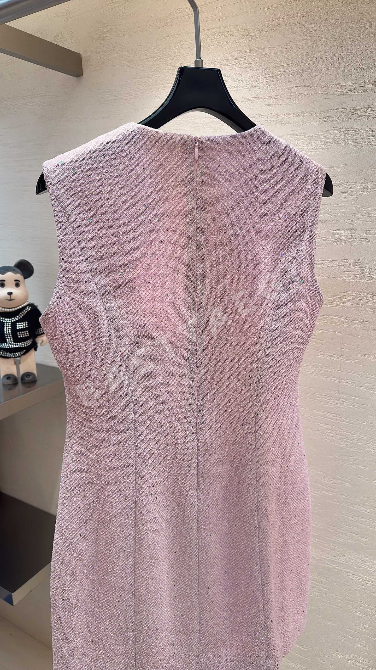 샤넬 핑크 트위드 여성 원피스 상세 이미지 5