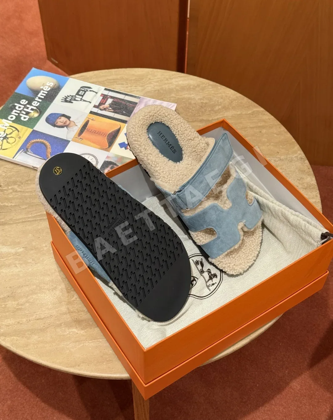 에르메스 시프르 샌들 데님블루 램스킨 상세 이미지 3