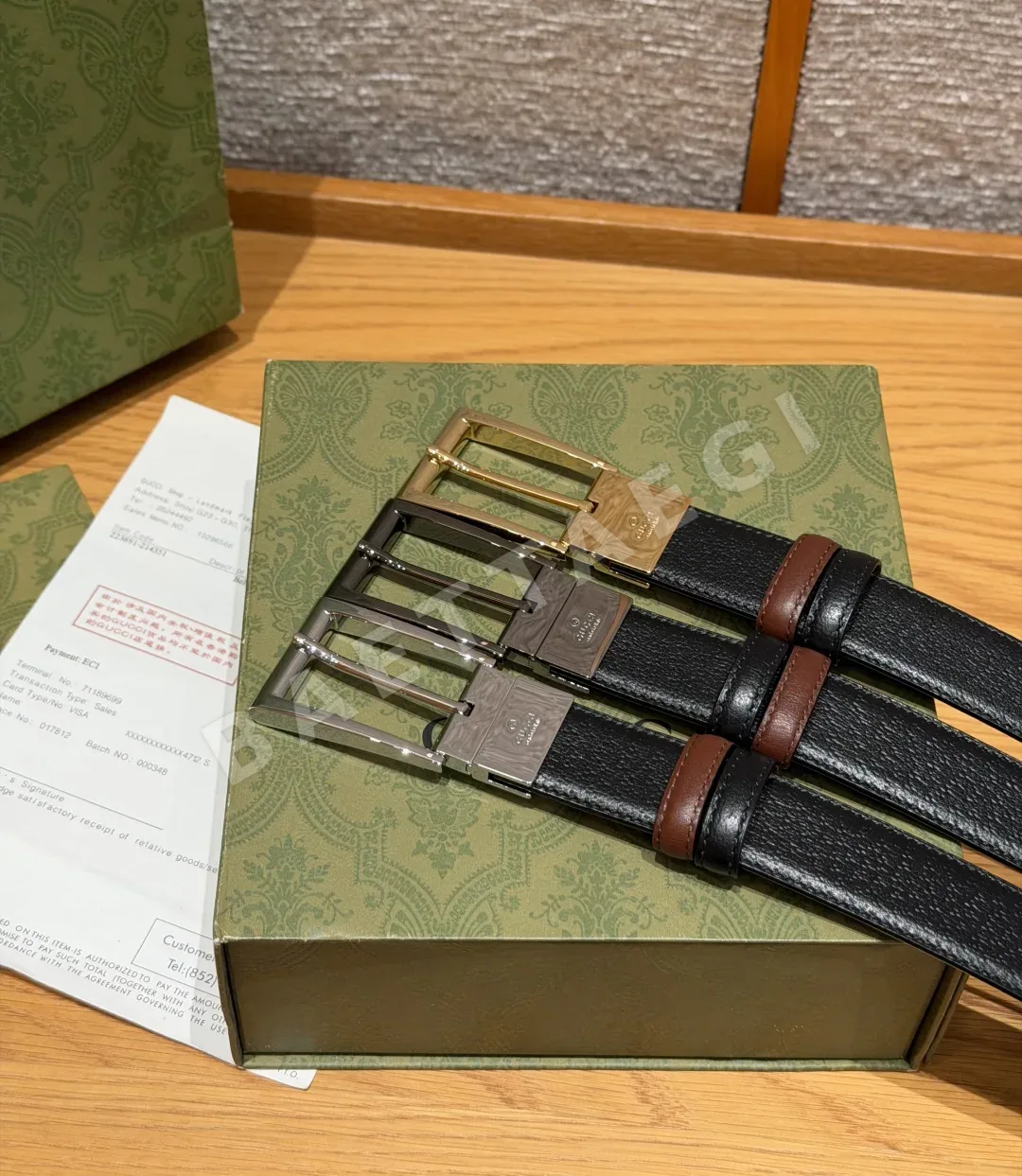 구찌 G 로고 스퀘어 버클 그레인 가죽 벨트 상세 이미지 5