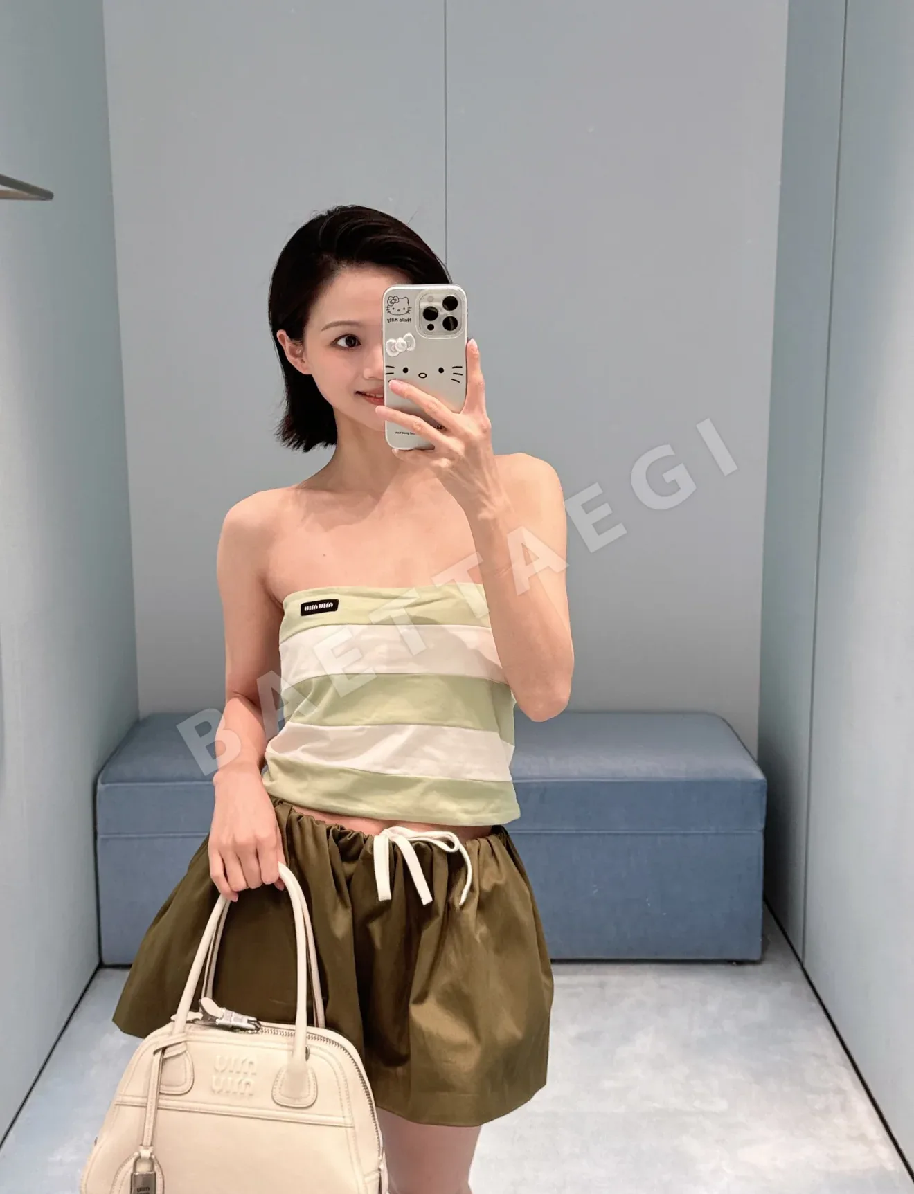 미우미우 스트라이프 밴듀 반팔 탑 상세 이미지 7