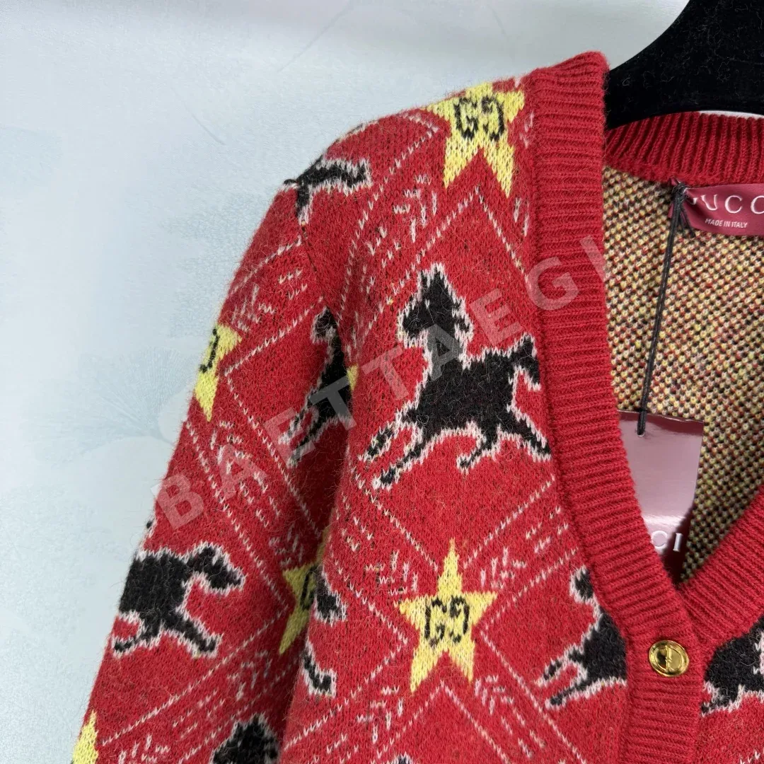 구찌 레트로 프린트 울 혼방 여성 가디건 상세 이미지 4