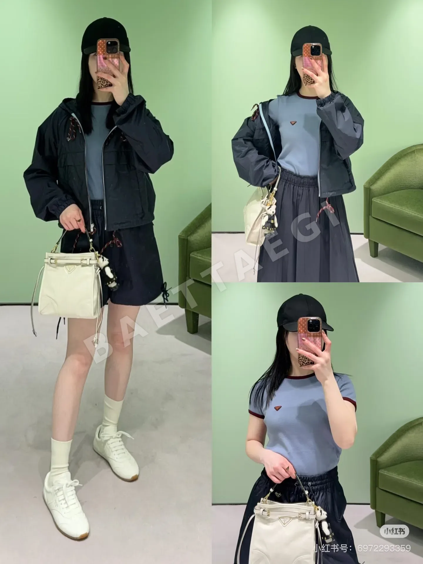 프라다 네이비 후드 숏 자켓 상세 이미지 5