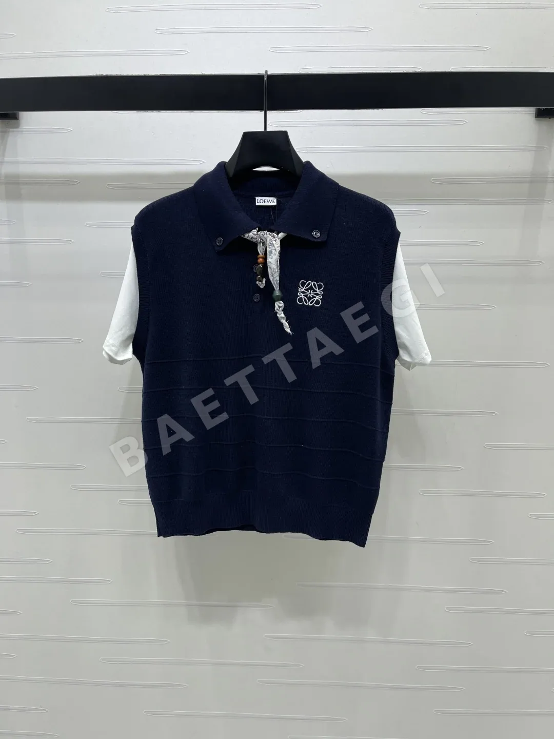 로에베 스카프 카라 니트 반팔 티셔츠 96841