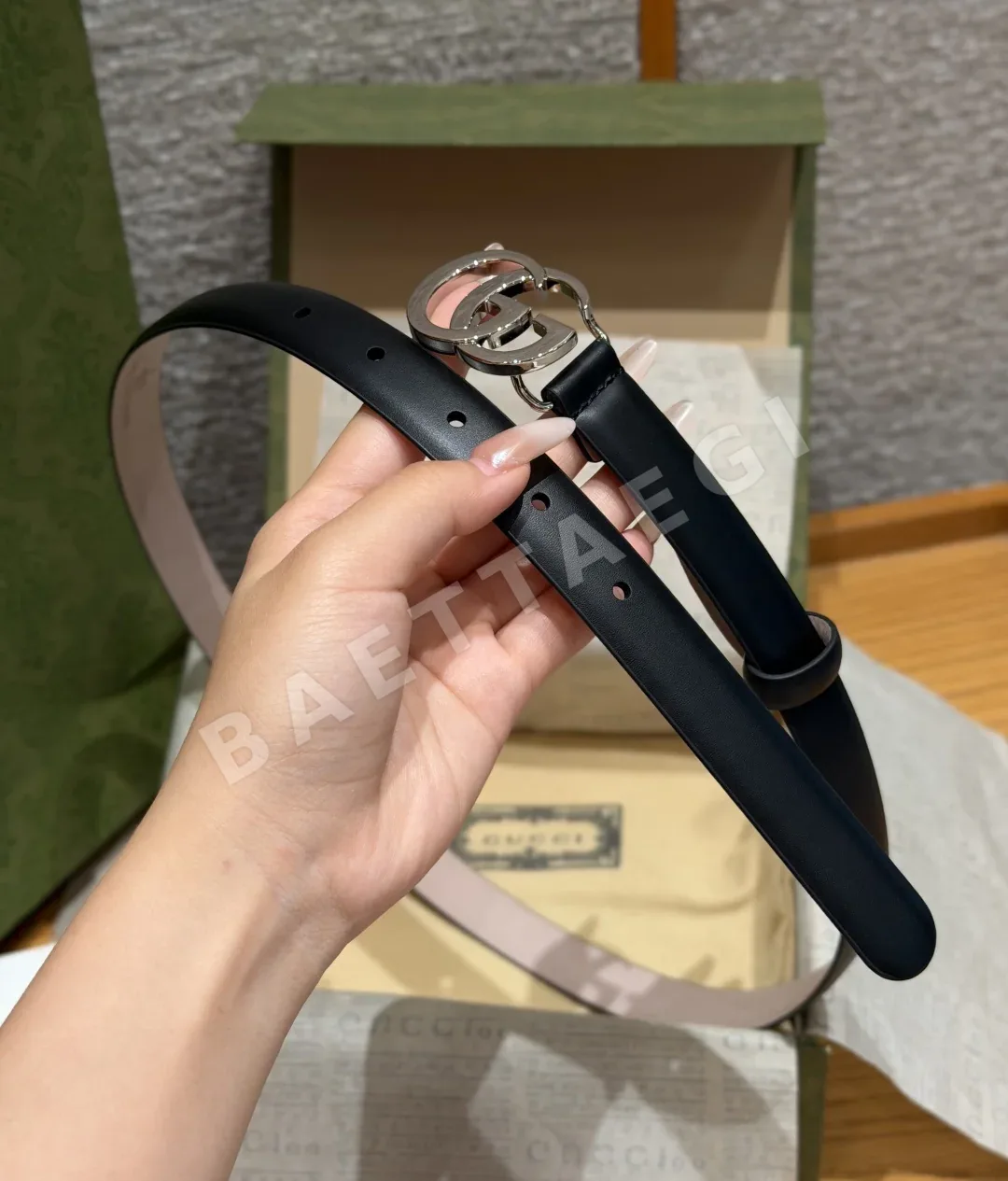 구찌 GG 마몬트 나로 더블 G 버클 블랙 송아지가죽 벨트 상세 이미지 2