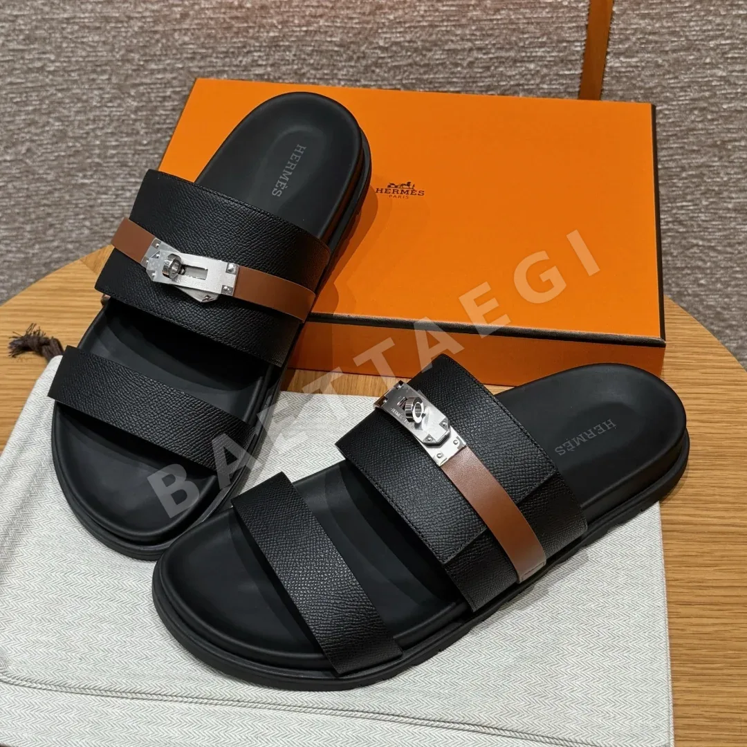 에르메스 잭슨 샌들 블랙 카프스킨 실버 하드웨어 상세 이미지 9