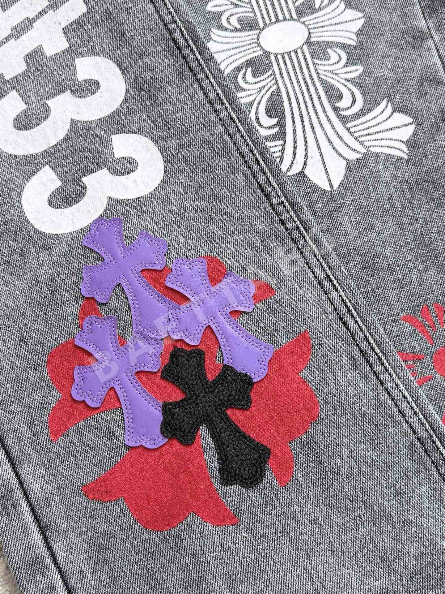 크롬하츠 헤비워시 프린트 그래피티 가죽 라벨 남성 바지 상세 이미지 4