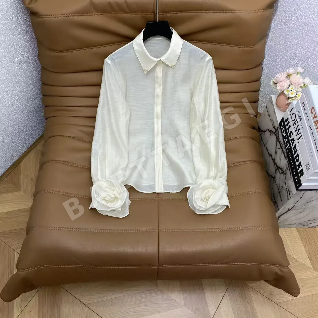 디올 린넨 코튼 플라워 장식 여성 셔츠 상세 이미지 4