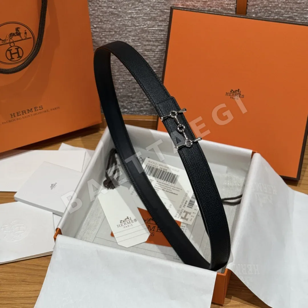 에르메스 파라듐 도금 H자형 버클 양면 가죽 벨트 상세 이미지 3
