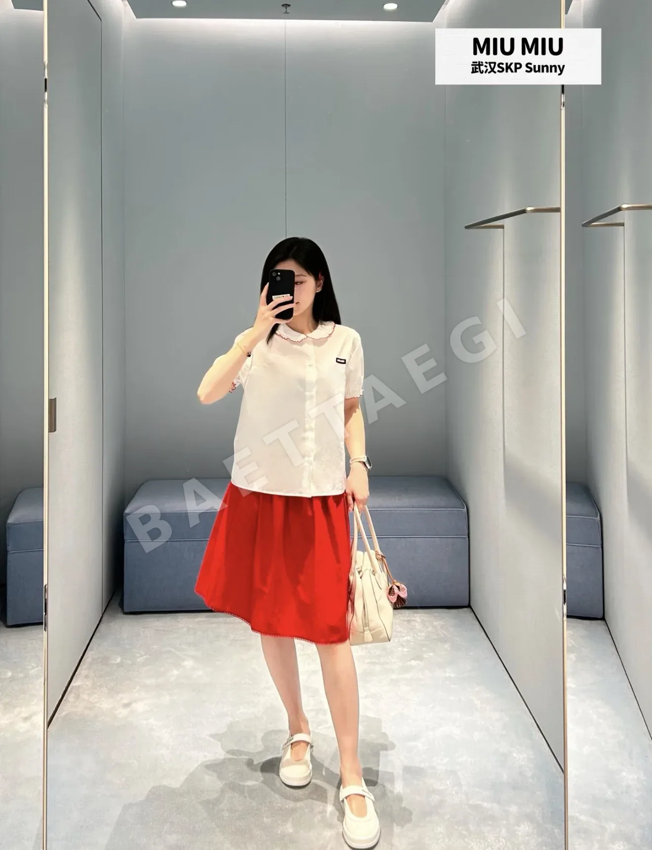 미우미우 레이스 피터팬 카라 코튼 반소매 셔츠 상세 이미지 8