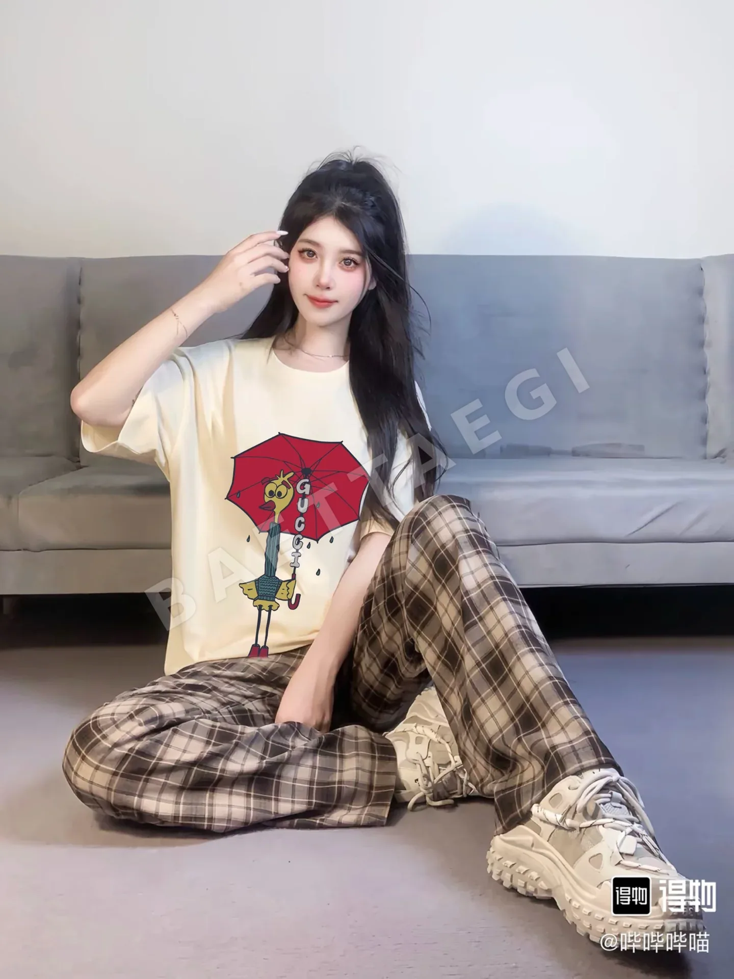 구찌 만화풍 프린트 살구색 반팔 티셔츠 상세 이미지 2