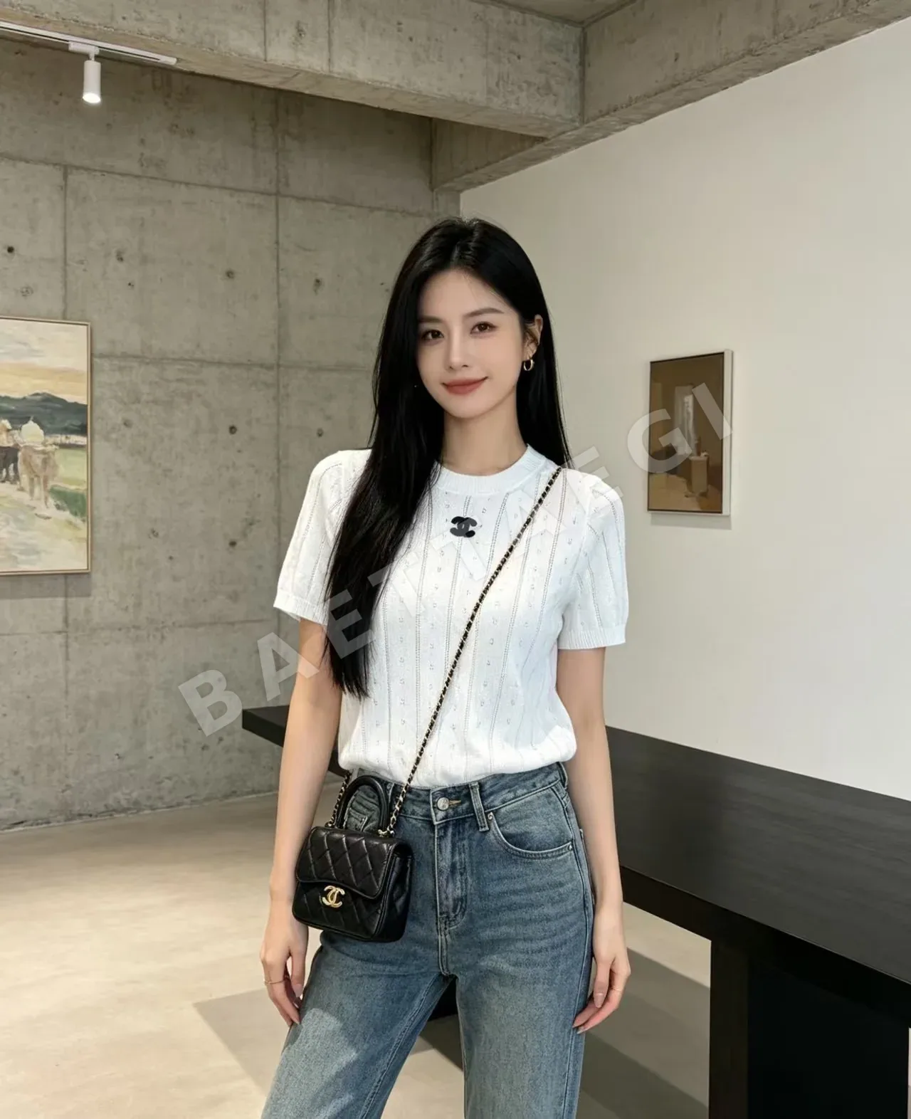샤넬 더블 C 로고 니트 반팔 티셔츠 198197