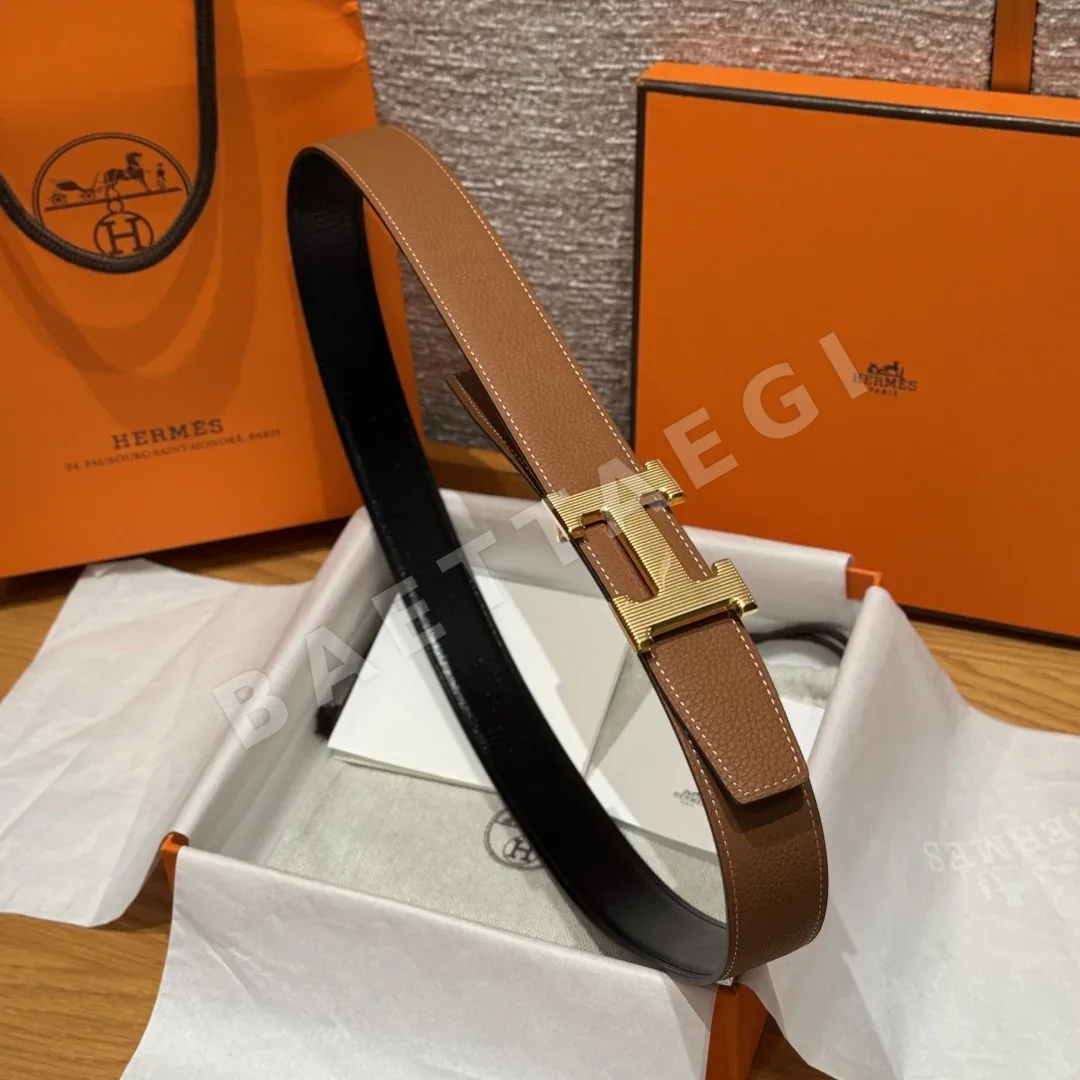 에르메스 스트라이프 패턴 양면 가죽 벨트 상세 이미지 3