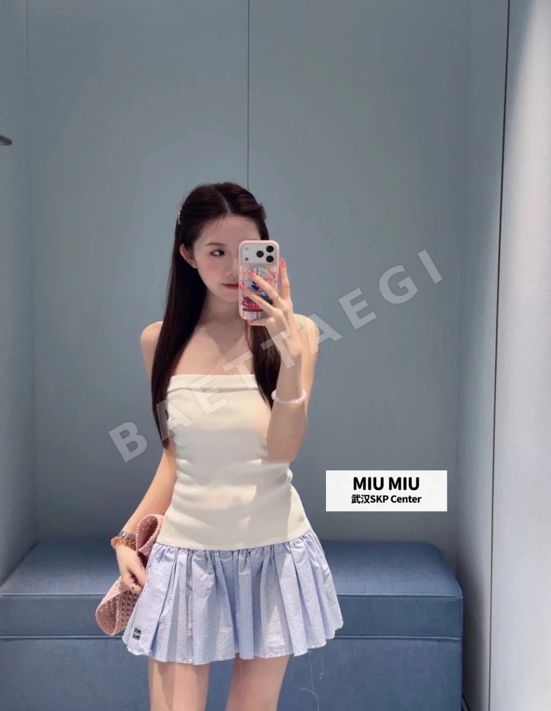 미우미우 레터링 스트랩리스 코튼 원피스 127795