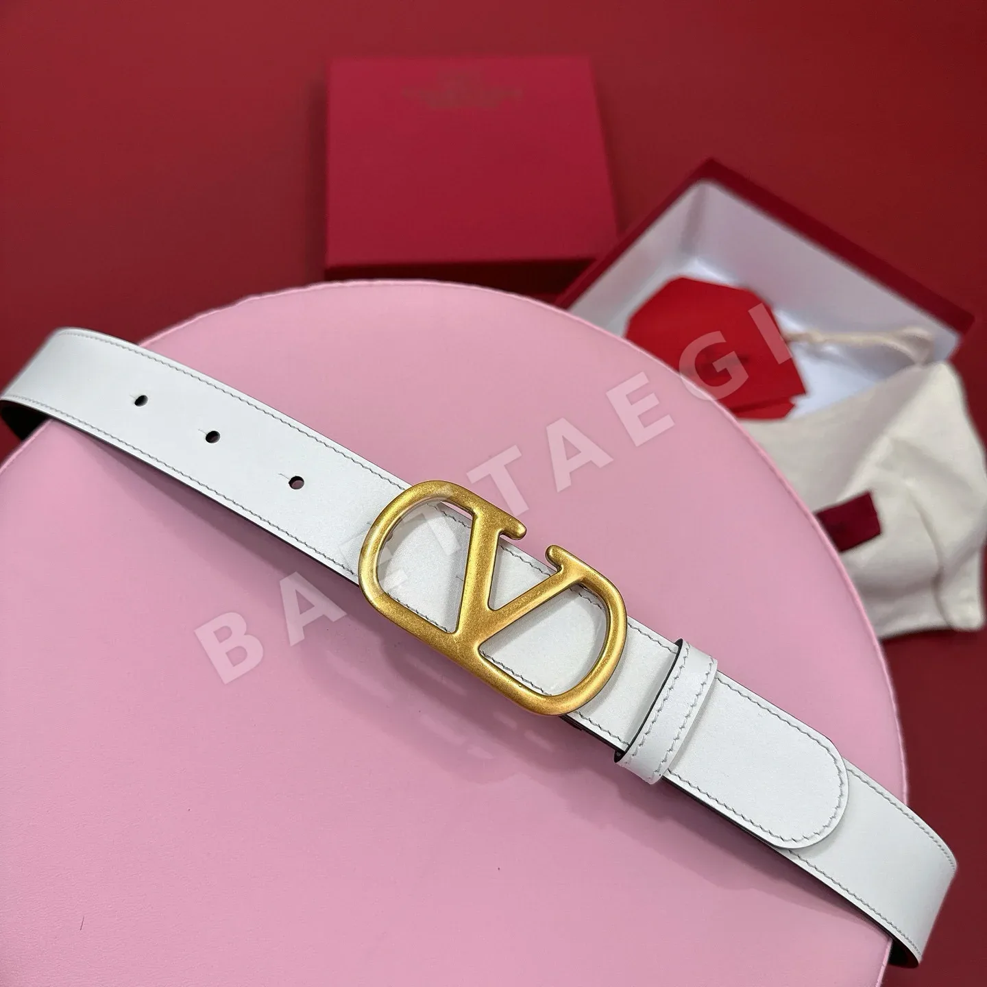 발렌티노 VLOGO 시그니처 스와로브스키 크리스탈 카프스킨 벨트 58090