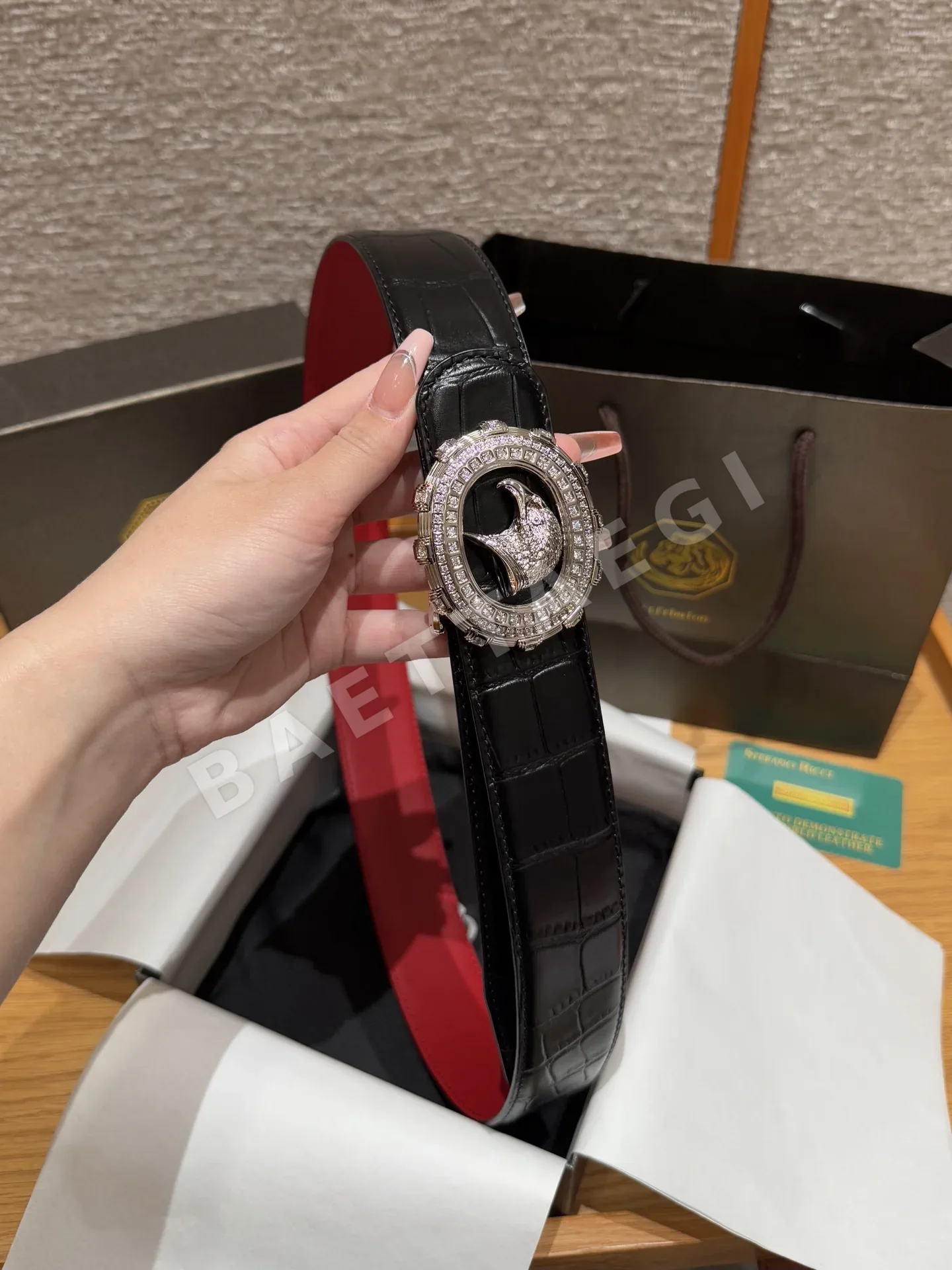 스테파노리치 독수리 머리 큐빅 버클 양면 소가죽 벨트 상세 이미지 3