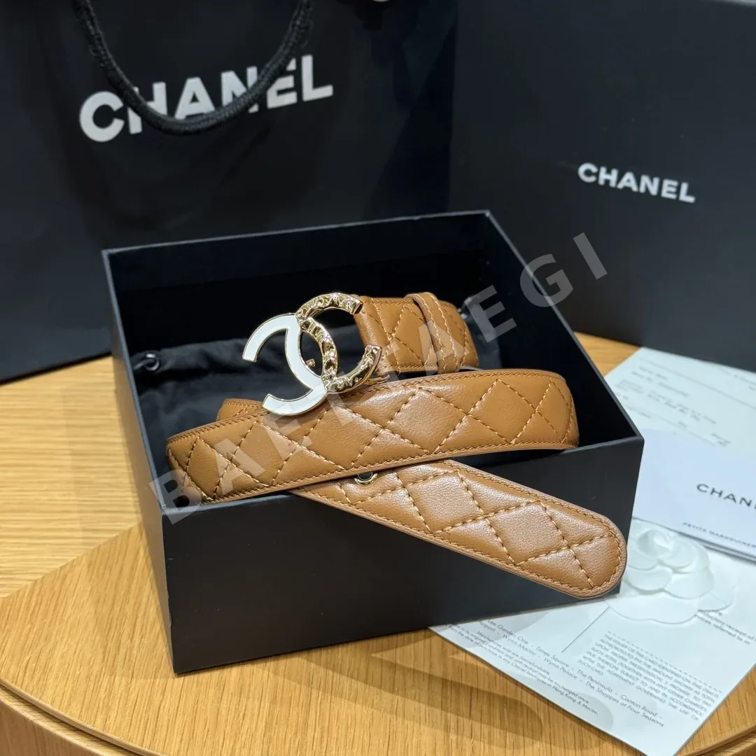 샤넬 더블 C 메탈 로고 램스킨 벨트 173924